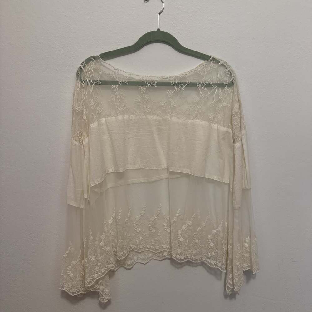 Free People Sheer Angel Wings Bell Sleeve Lace Top